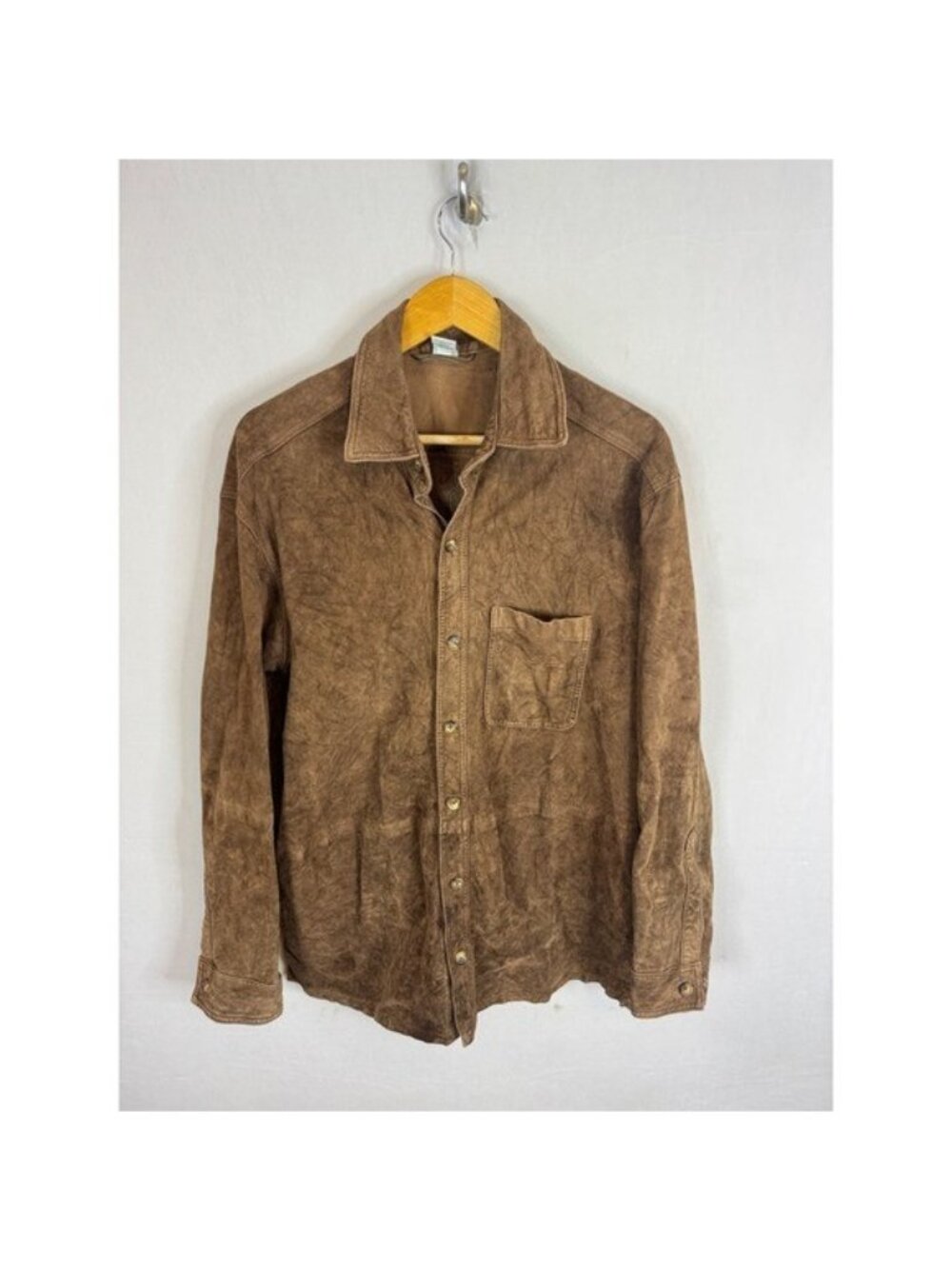 Orvis Mens Brown 100% Leather Suede Button Down Shirt Jacket Large RN 70534